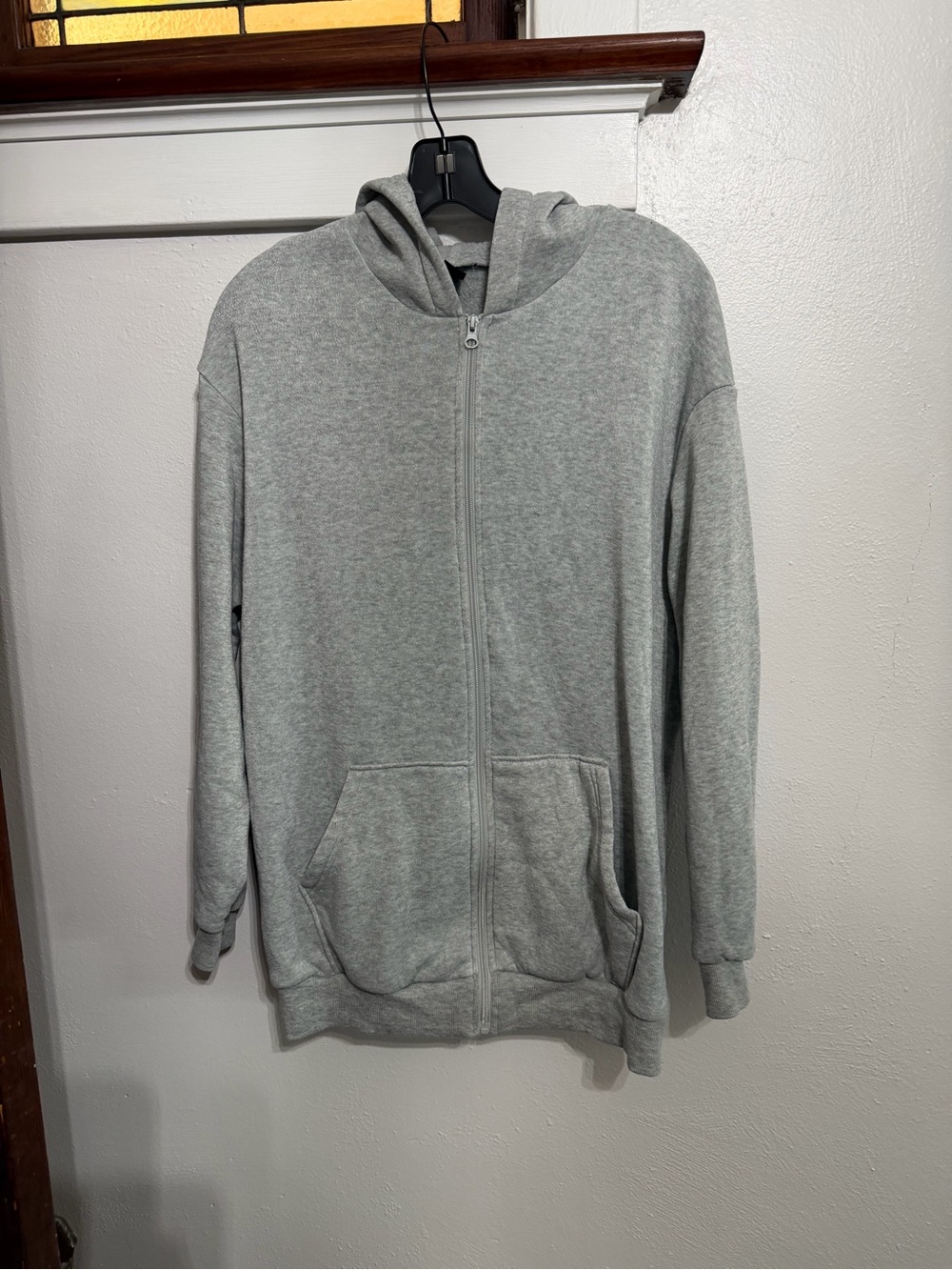 SHEIN Light Gray Full-Zip Hooded Sweater